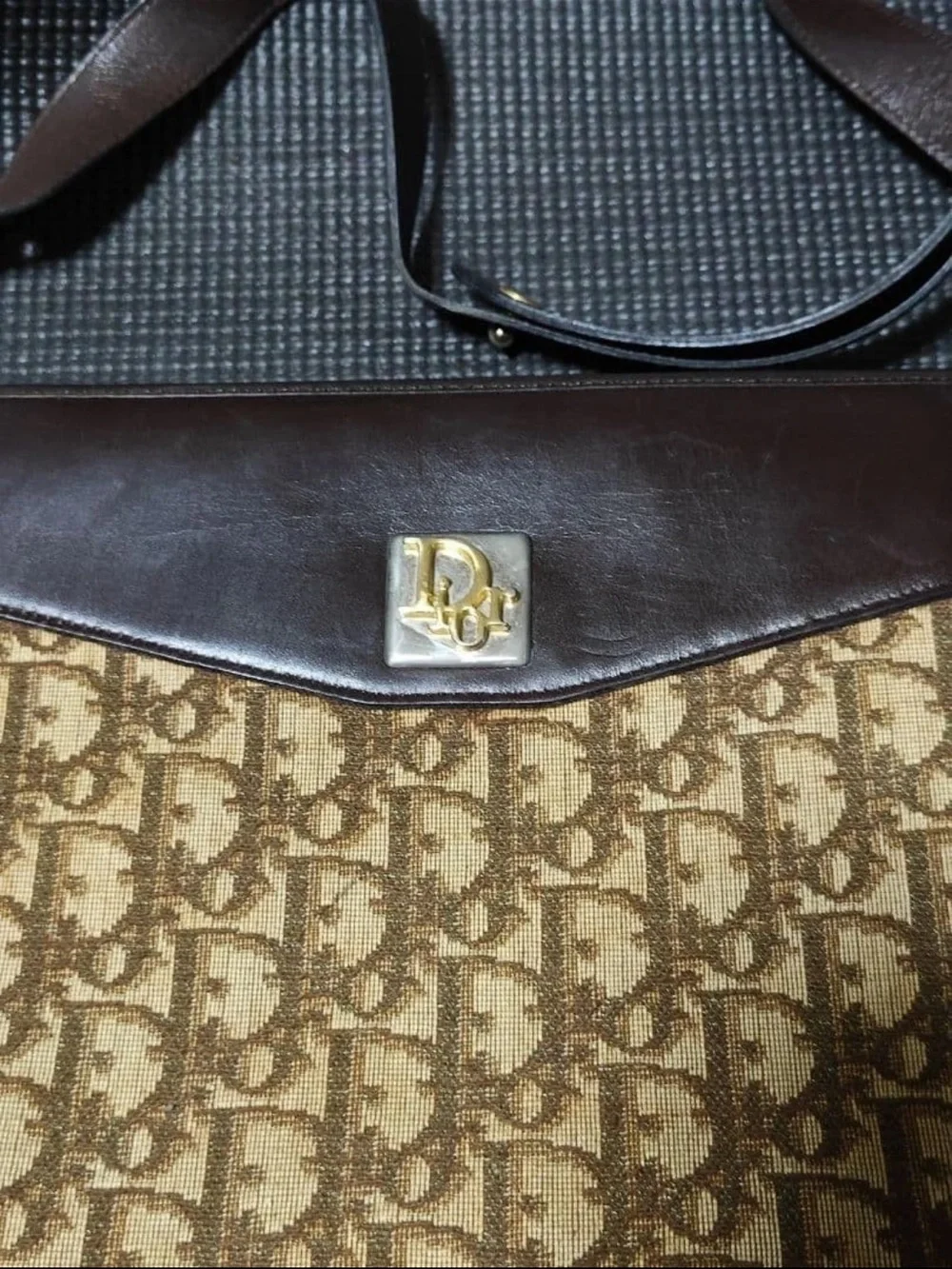 Dior Brown Monogram Canvas Shoulder Bag with Dark Brown Trim